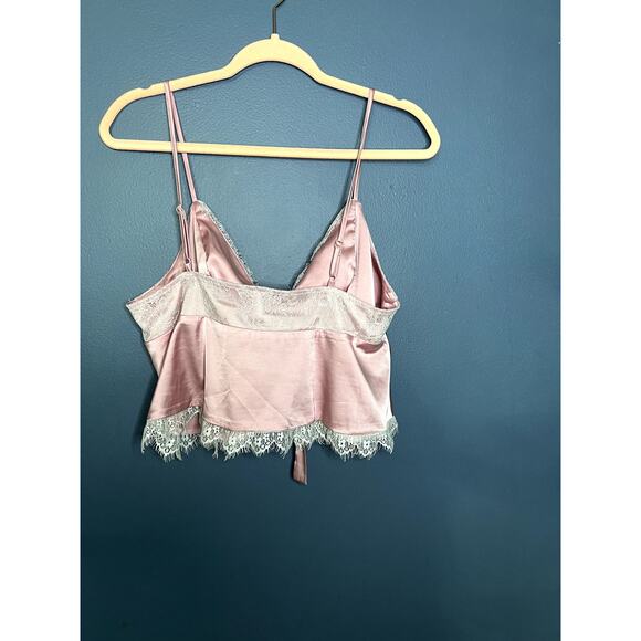 Pink Crop Top Women's Size Large/XL Coquette Preppy Girly Girl Tie Front Silky - Picture 3 of 8